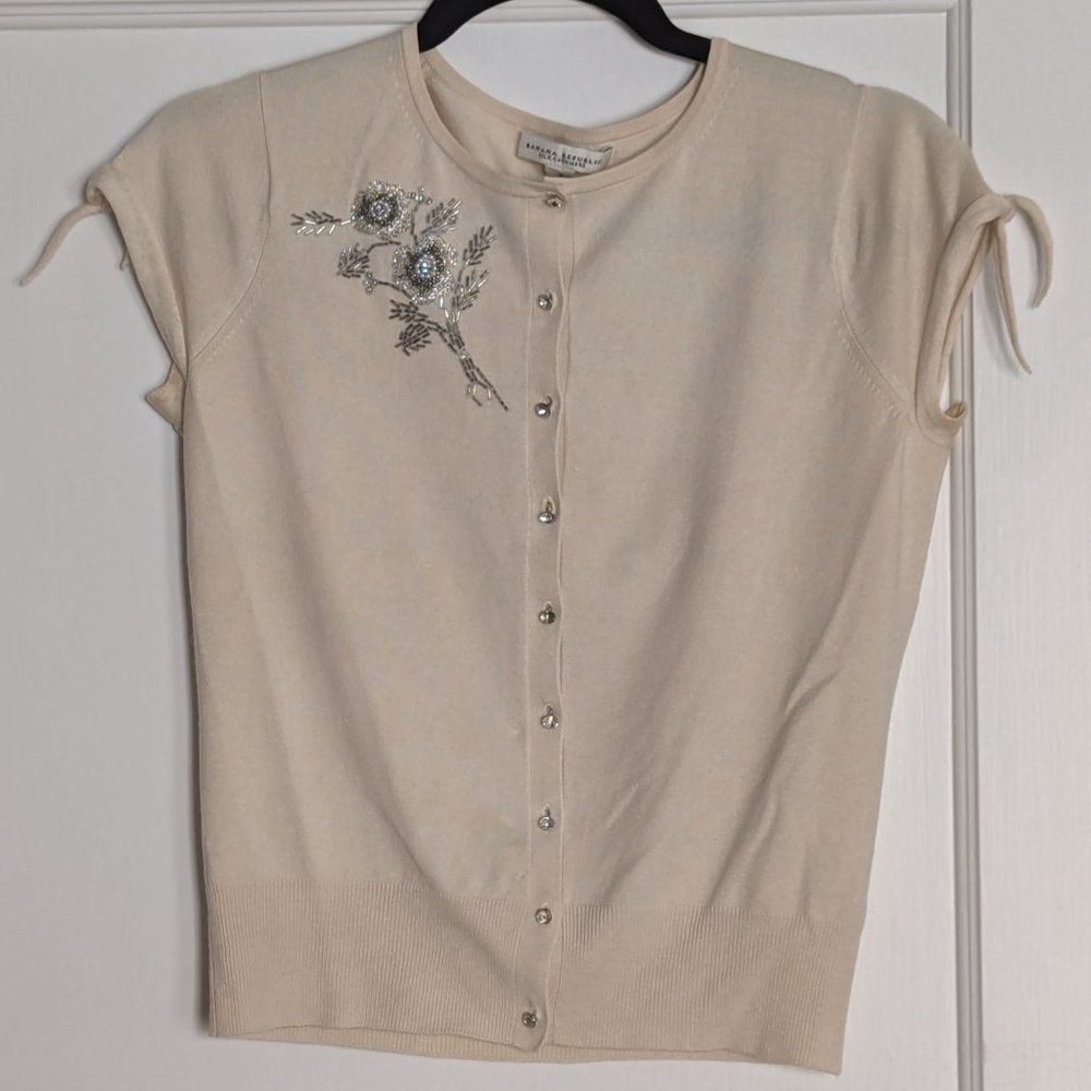 Banana Republic Cream Silk/Cashmere Embellished Cardigan, Small